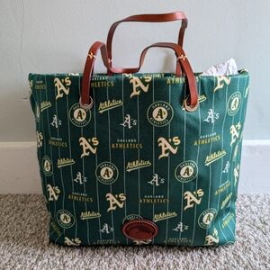 Dooney & Bourke Green Oakland A's Nylon Tote Bag Leather Straps NWT